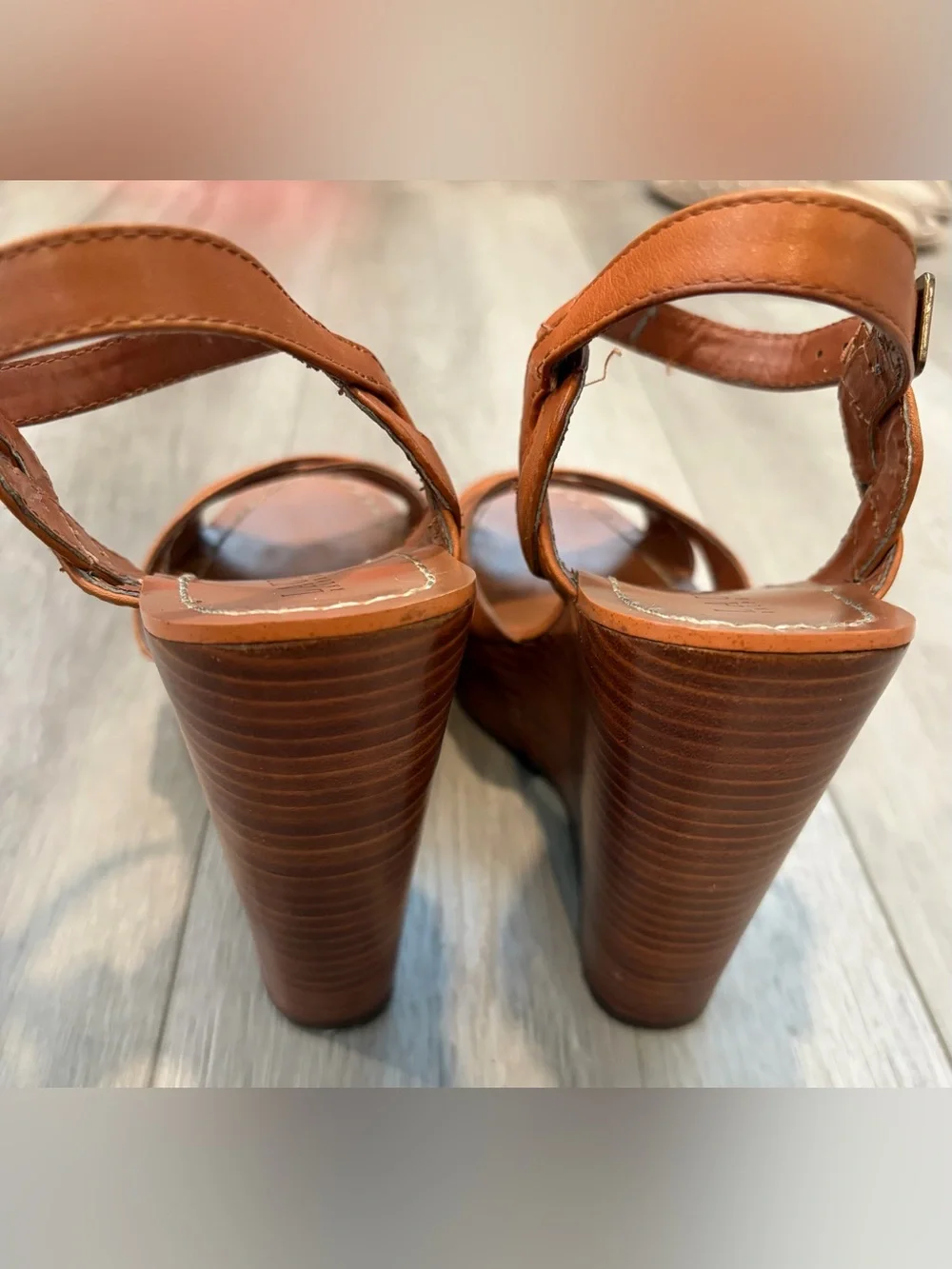 Ralph Lauren Cognac Leather Cross-Strap Slingback Heels